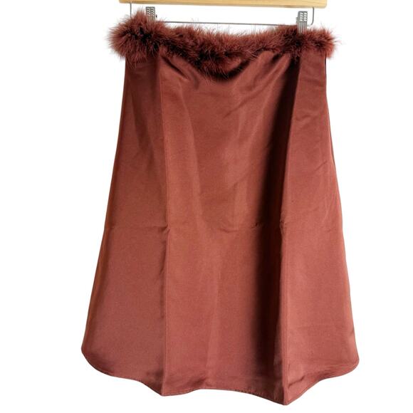 WeWoreWhat Maroon Brown Strapless Ostrich Feather Trim Satin Mini Dress Size 0 - Picture 3 of 10
